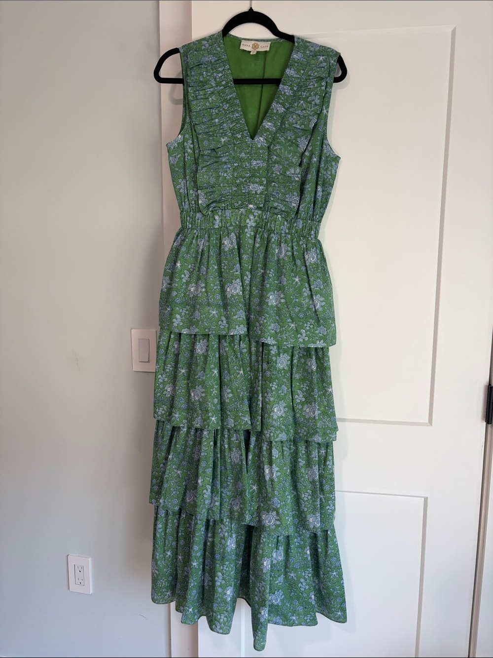 Green Tiered Maxi Dress with Floral Print